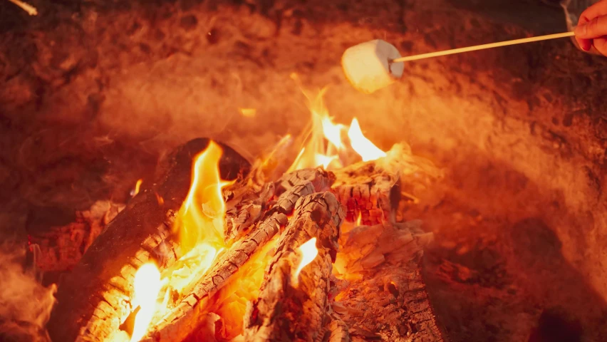 a person roasting marshmallows over a fire, pexels contest winner, “ iron bark, iconic scene, lachlan bailey, hd footage