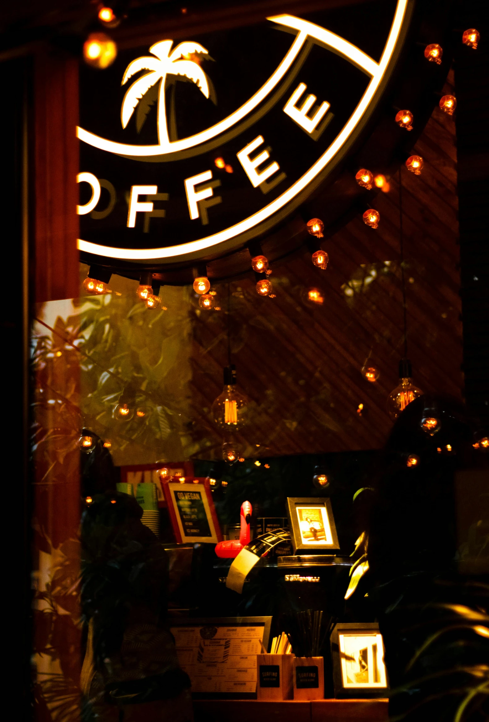 a sign in the window of a coffee shop, a portrait, flickr, night fill lighting, trending photo, coffee beans, thumbnail