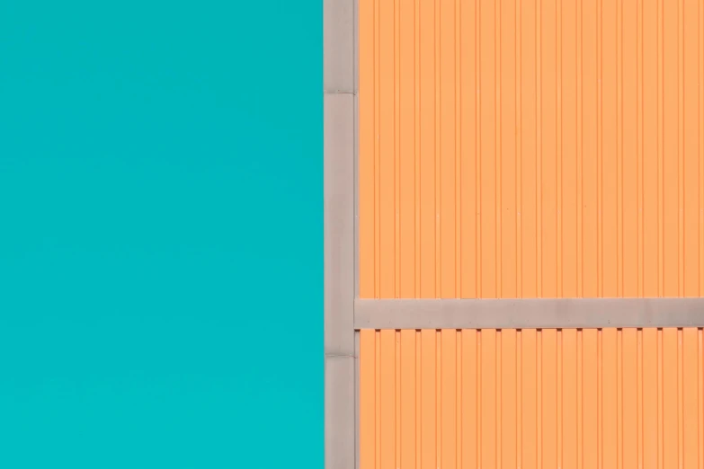 a red fire hydrant sitting on the side of a building, a minimalist painting, by Andrei Kolkoutine, unsplash contest winner, postminimalism, striped orange and teal, geometric abstract, teal orange color palette 8k, two tone