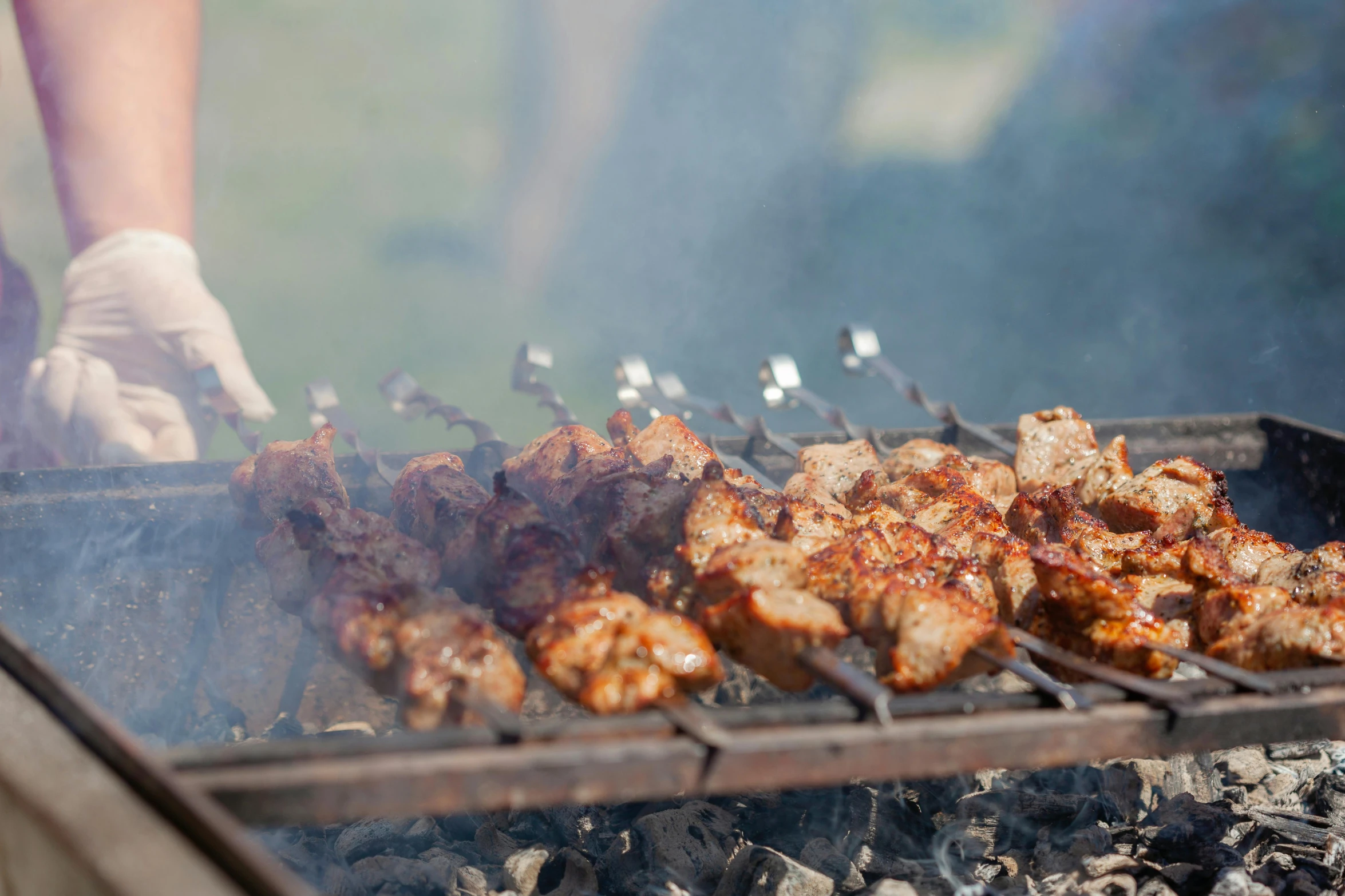 a close up of a grill with meat on it, by Julian Hatton, pexels contest winner, hurufiyya, medieval feast, 6 pack, larapi, reverse