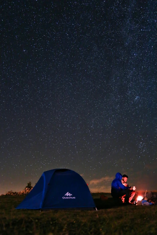 a couple of people sitting next to a tent under a night sky, slide show, explore, daverapoza, sky line