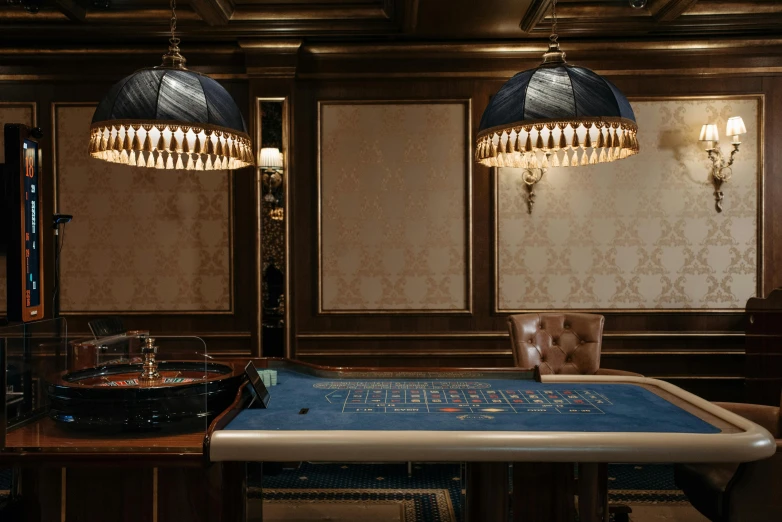 a casino table in the middle of a room, by Julia Pishtar, baroque, high quality lighting, thumbnail, nikolay georgiev, demur