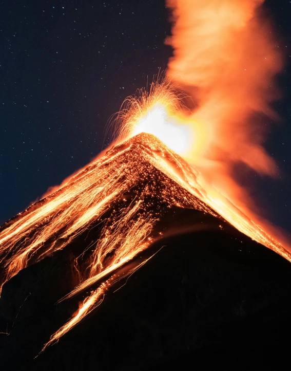 a volcano spewing lava into the night sky, an album cover, by Julia Pishtar, sumatraism, up-close, lgbtq, background image, historical photo