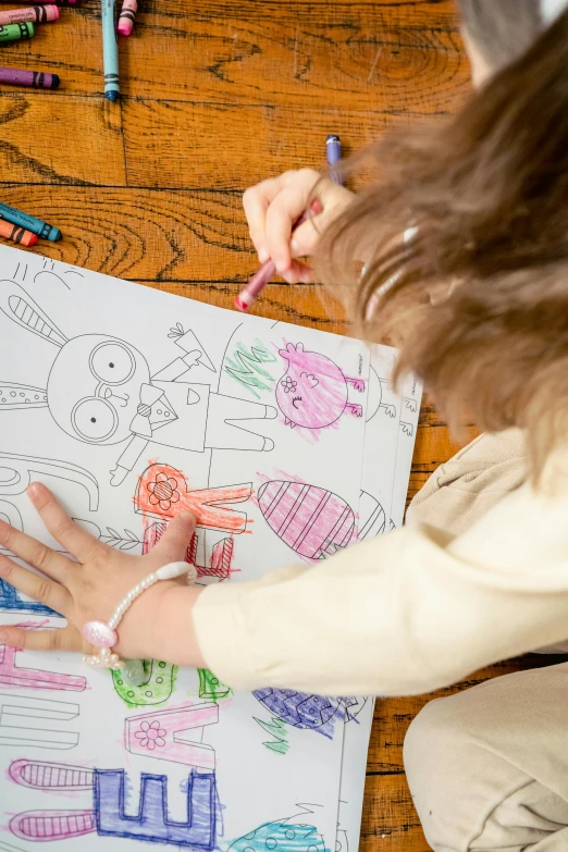 a little girl sitting on the floor drawing with crayons, a child's drawing, pexels contest winner, clean coloring book page, thumbnail, multiple stories, full product shot