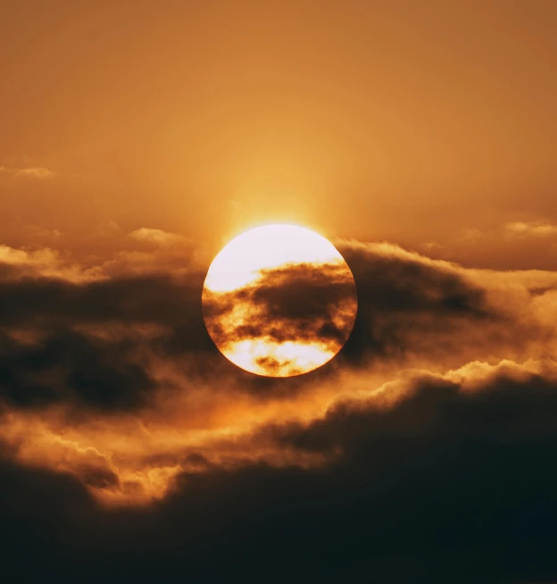 the sun is setting over the clouds in the sky, pexels contest winner, romanticism, digital yellow red sun, instagram post, giant sun, golden linings