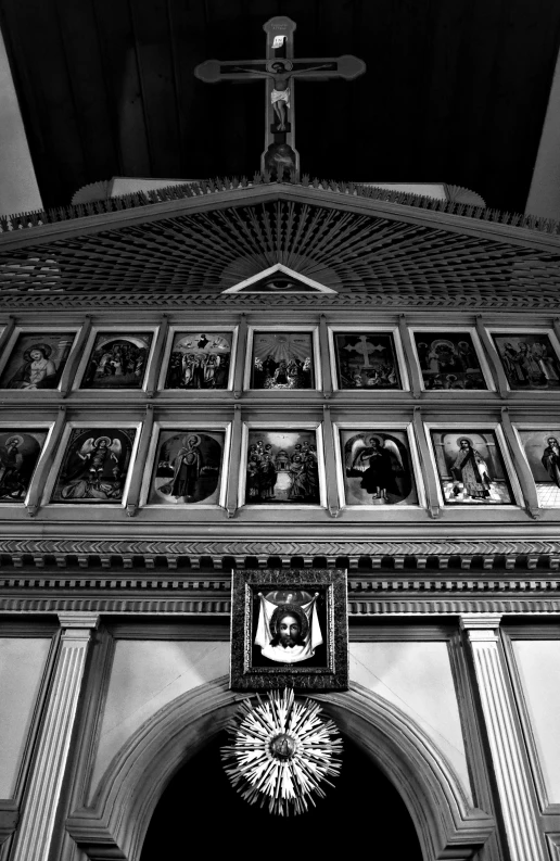 a black and white photo of a church, a black and white photo, by Giovanni Pelliccioli, picture frames, ((portrait)), orthodoxy, paintings