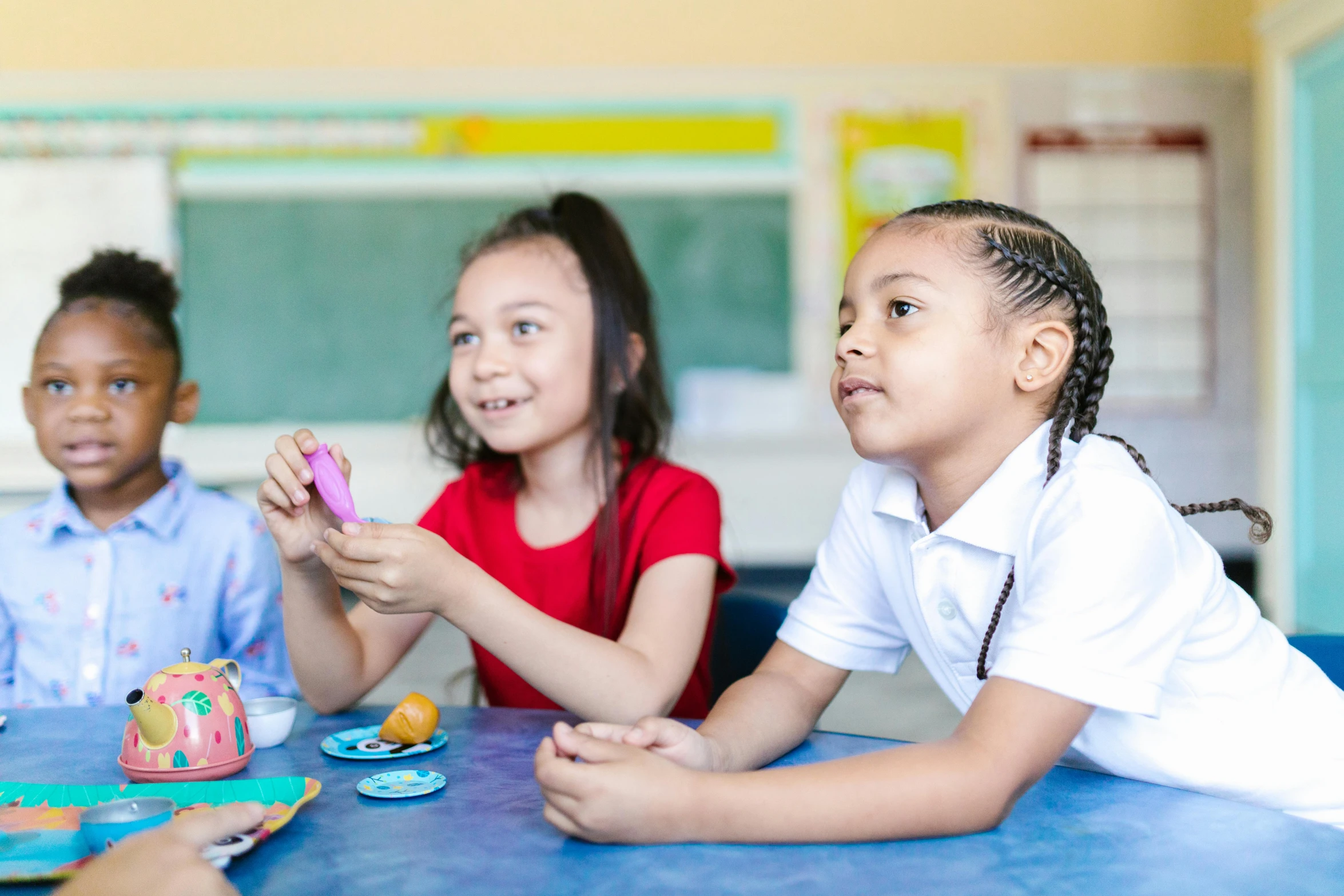 a group of young children sitting at a table, playrix games, profile image, fan favorite, standing in class