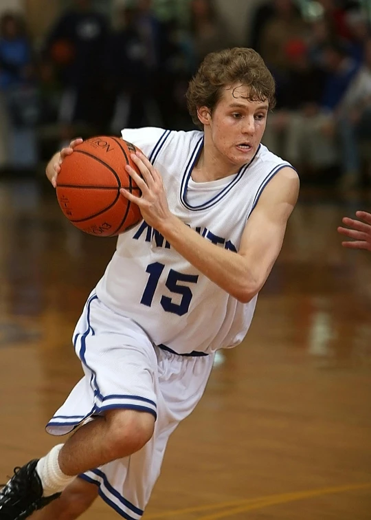 a group of young men playing a game of basketball, dribble, blue eyes and large forehead, connor hibbs, in 2 0 1 5, high school