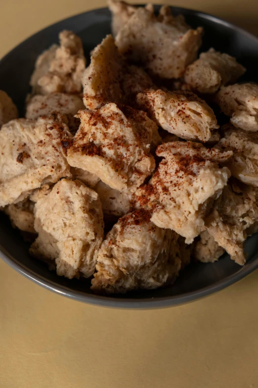 a close up of a bowl of food on a table, les nabis, therookies, natural grizzled skin, pulp, spicy