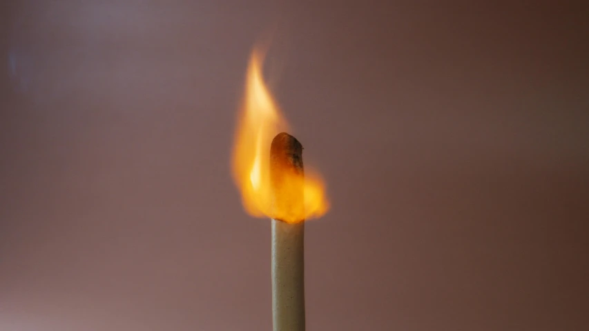 a close up of a burning matchstick, unsplash, hyperrealism, instagram post, single light, on a pale background, human torch