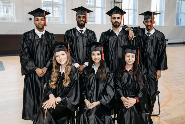 a group of graduates posing for a picture, a portrait, shutterstock, academic art, 15081959 21121991 01012000 4k, leather robes, black, for junior