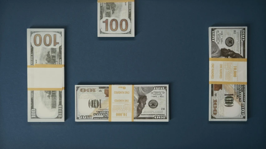 a bunch of money sitting on top of a blue wall, inside a frame on a tiled wall, ignant, three quater notes, thumbnail