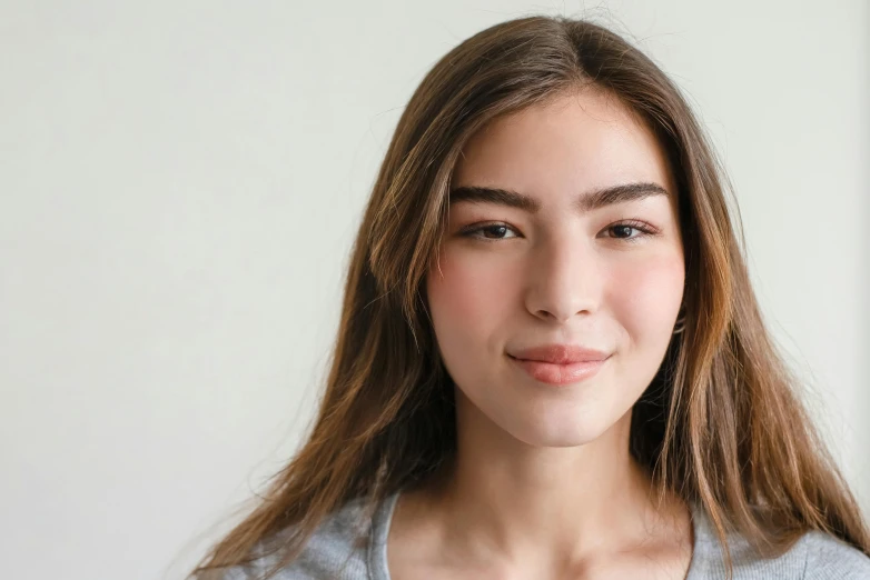 a close up of a person with a tooth brush, pokimane, perfect proportions defined face, natural straight eyebrows, headshot profile picture