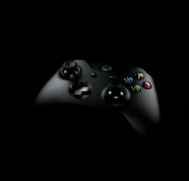 a close up of a video game controller, a digital rendering, black on black, microsoft, square, dramatic product shot