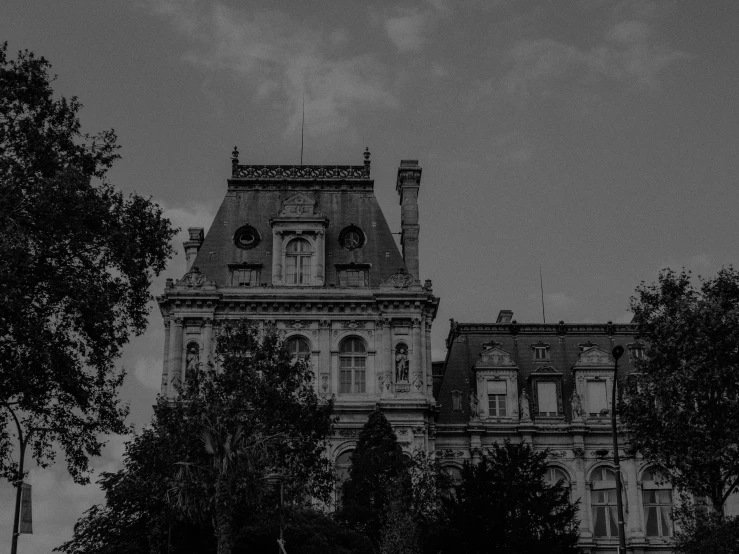 a black and white photo of a large building, unsplash contest winner, paris school, spooky mansion, background image, profile image, background of resident evil game