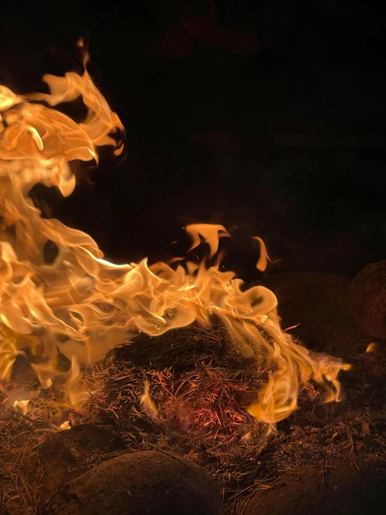 a close up of a fire with flames coming out of it, by Gwen Barnard, paul barson, winning photo, profile pic, environment