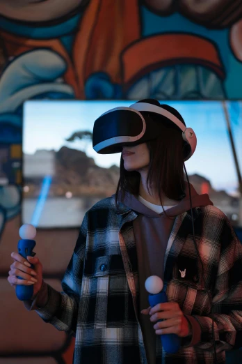 a woman standing in front of a tv wearing a virtual reality headset, unsplash, interactive art, video game character, sonic, rey, teenage