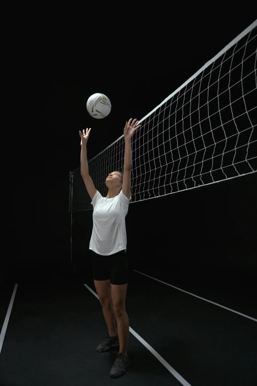 a woman reaching up to hit a volleyball ball, inspired by Christen Dalsgaard, in-game 3d model, b - roll, square, soccer