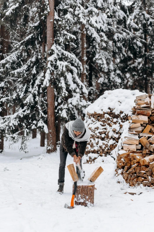 a man chopping wood with an ax ax ax ax ax ax ax ax ax ax ax ax ax ax ax ax ax ax ax ax ax, a photo, by Julia Pishtar, pexels contest winner, winter wonderland, no cropping, low quality photo, person made of tree