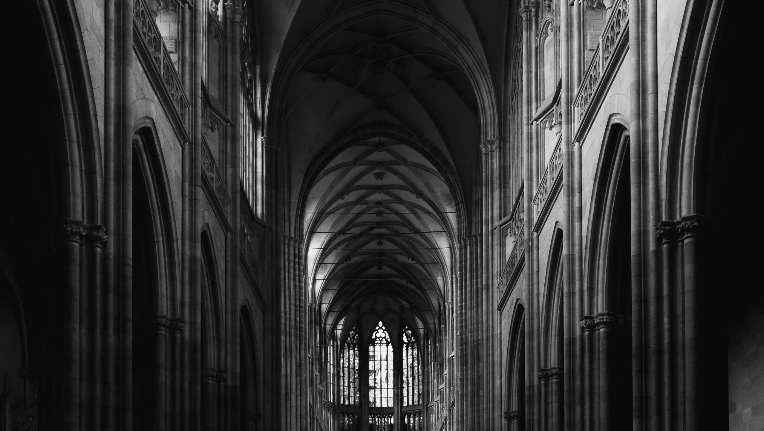 a black and white photo of the inside of a cathedral, by Jan Kupecký, pexels contest winner, gothic art, prague, 15081959 21121991 01012000 4k