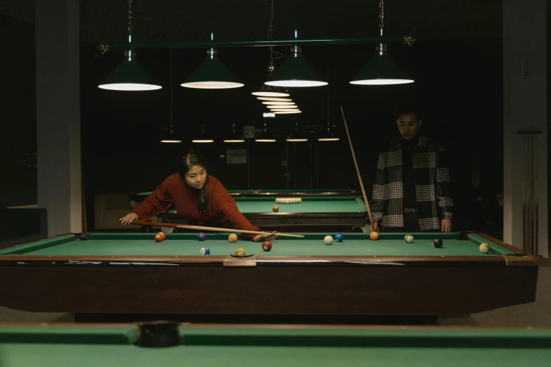 a couple of men playing a game of pool, by Elsa Bleda, hyperrealism, full frame image, 90s photo, rectangle, extremely graphic