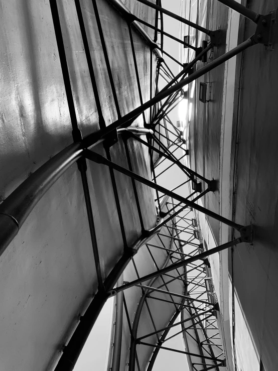 a black and white photo of a bridge, a black and white photo, inspired by Charles Demuth, light and space, ventilation shafts, closeup!!!!!!, inside a space ship, by greg rutkowski