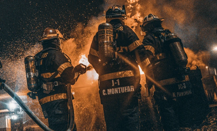 a group of firefighters standing in front of a fire, by Carey Morris, pexels contest winner, 🚿🗝📝