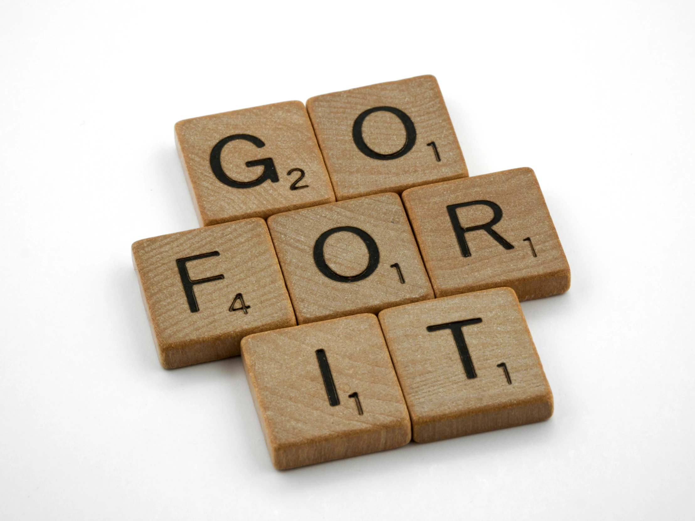 wooden scrabbles spelling go for it, a picture, artwork ”, promotional image, gorecore, beige