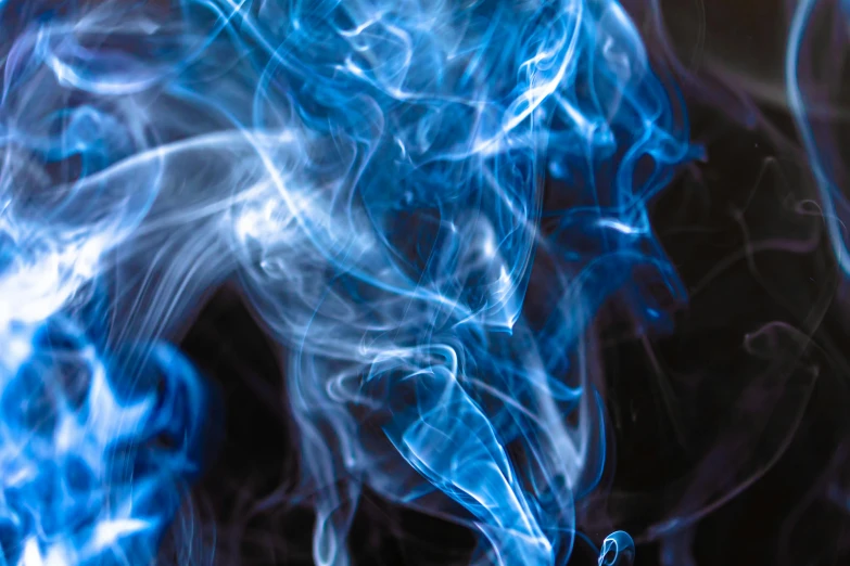 a close up of blue smoke on a black background, by Daniel Lieske, pexels, swirling flames in background, marijuana smoke, by greg rutkowski, avatar image