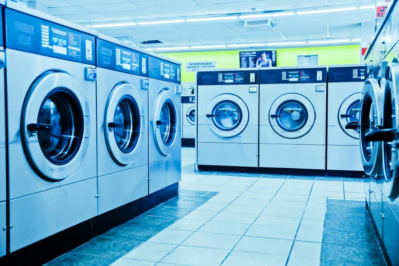 a row of washing machines in a public lau lau lau lau lau lau lau lau lau lau lau lau lau lau lau lau lau lau lau lau, unsplash, renaissance, hyperrealistic”, wet floors, “hyper realistic, bright sky