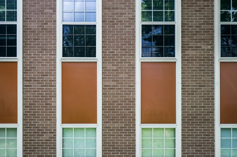 a red fire hydrant sitting in front of a brick building, by Jan Rustem, modernism, stained glass window geometric, brown, two - tone, large glass windows