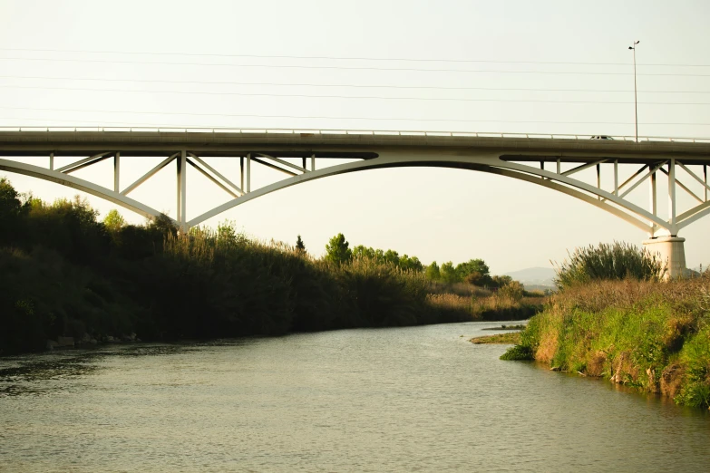 a bridge over a body of water next to a forest, an album cover, by Israel Tsvaygenbaum, unsplash, tehran, river confluence, jerez, chemistry