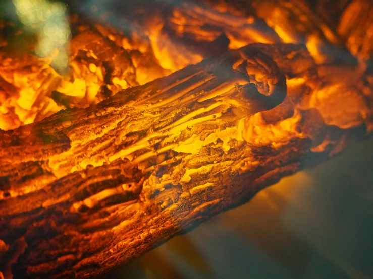 a close up of a fire on a grill, by Adam Marczyński, pexels contest winner, auto-destructive art, carved in wood, liquid translucent amber, profile image, neon glowing wood