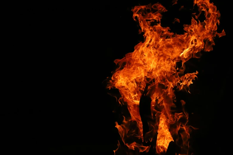 a close up of a fire on a black background, an album cover, pexels, human torch, plain background, illustration »