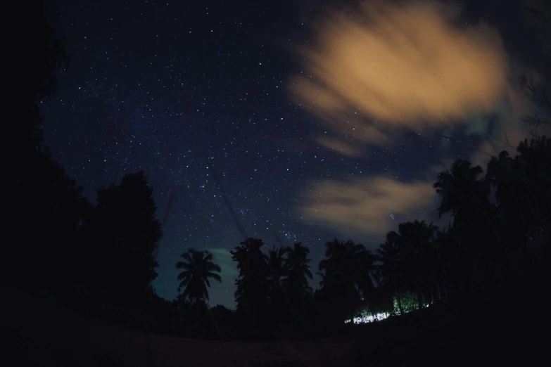 the night sky is full of stars and clouds, an album cover, pexels contest winner, hurufiyya, moonlit kerala village, ☁🌪🌙👩🏾, shot on sony a 7, cinematic photo 4k