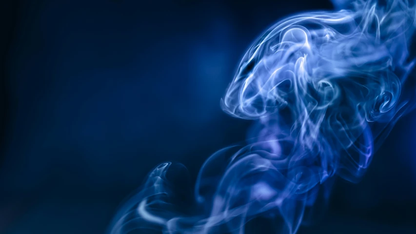 a close up of smoke on a black background, digital art, by Adam Marczyński, pexels contest winner, blue brain, with a blue background, floating ghost, from the side