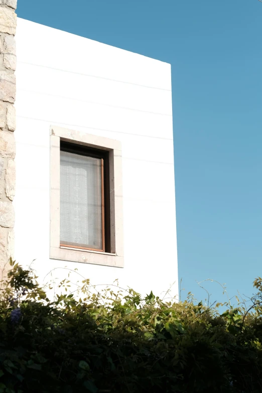 a red fire hydrant sitting in front of a white building, by Altichiero, postminimalism, sunny bay window, clad in vines, up there, nazare (portugal)