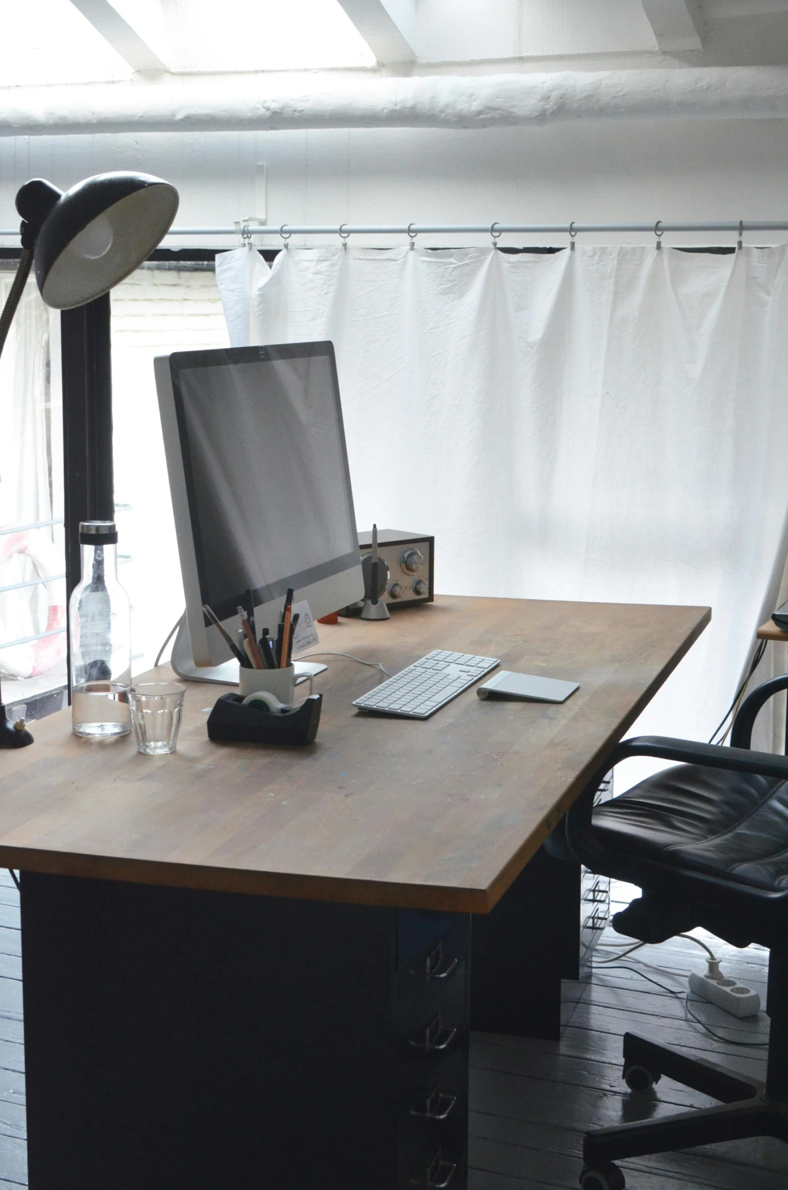 a computer sitting on top of a wooden desk, kyoto studio, our art corner, professional photo-n 3, huge office