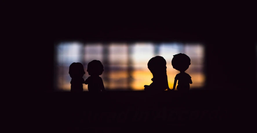 silhouettes of people standing in front of a window, by Lucia Peka, pexels contest winner, conceptual art, nendoroid, cutest, mutants roaming in the evening, avatar image