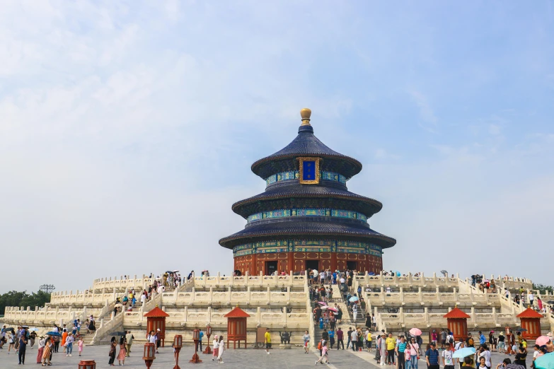 a group of people standing in front of a building, inspired by Qian Du, pexels contest winner, cloisonnism, temple of heaven, avatar image, observation deck, 2 0 2 2 photo