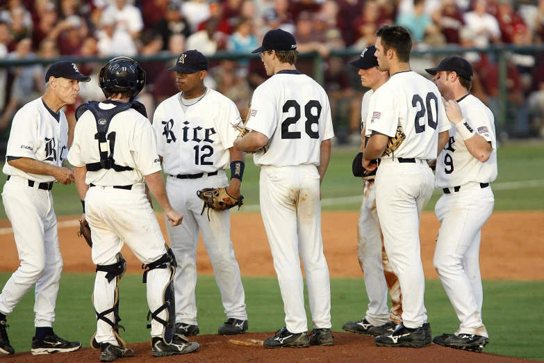 a group of baseball players standing on top of a field, flickr, rice, upset, taken in the late 2010s, rick guidice