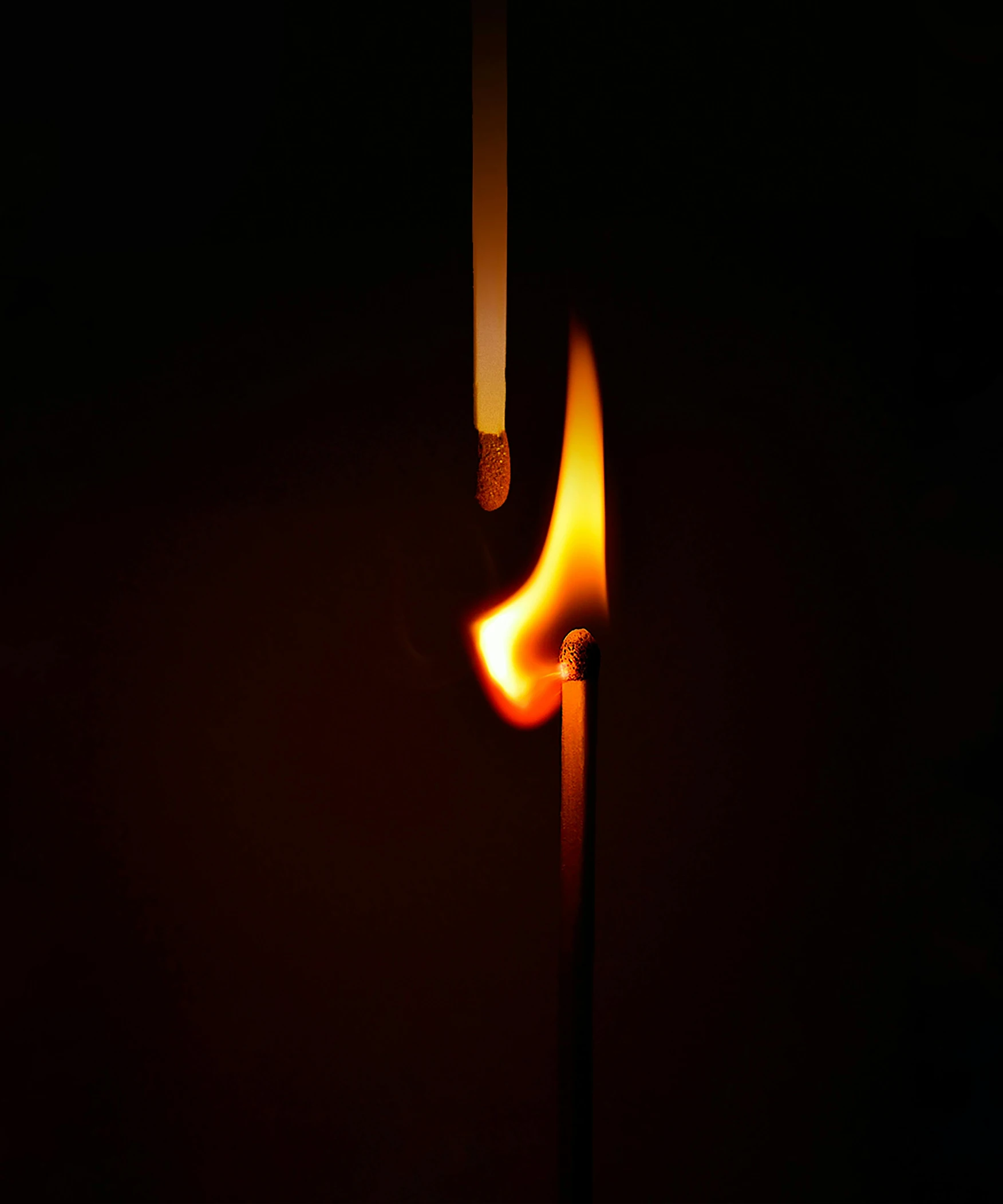 a lit matchstick in the dark, inspired by Barnett Newman, glass flame, profile image, single light, charred