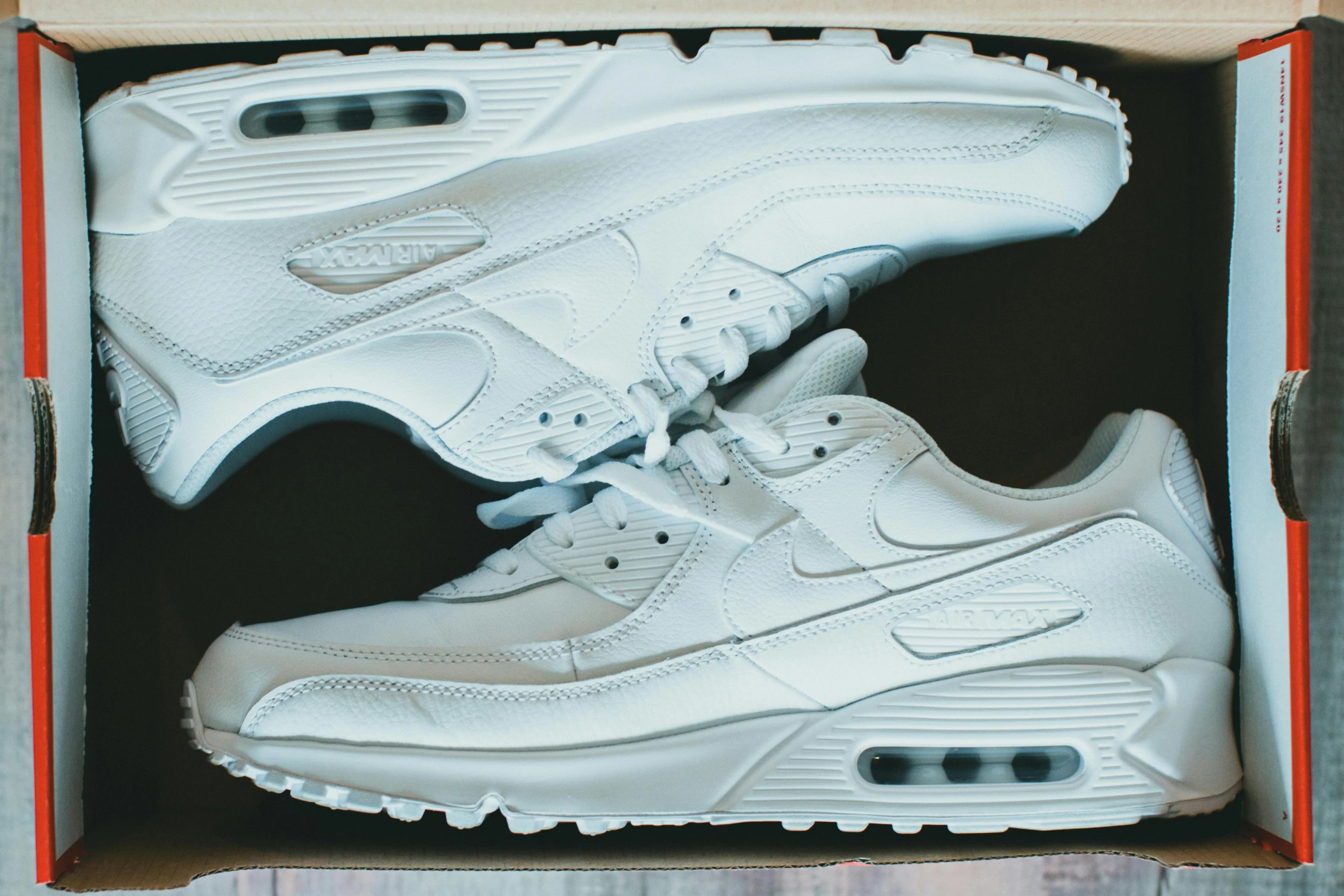 a pair of white sneakers in a box, unsplash contest winner, renaissance, nike air max, '9 0 s, monochromatic, full body shot hyperdetailed