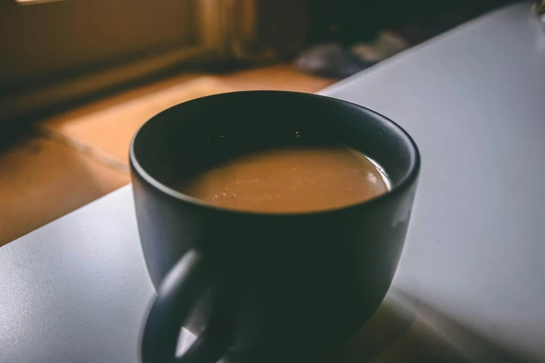 a cup of coffee sitting on top of a table, unsplash, multiple stories, secret tea society, brown gravy, thumbnail