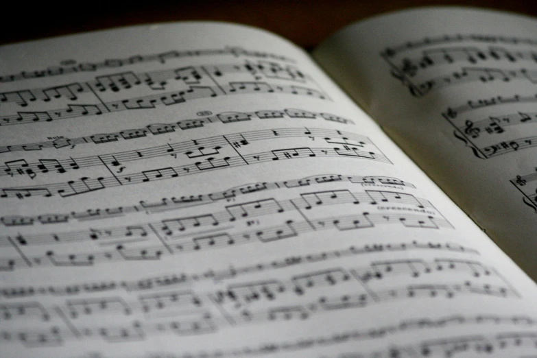 an open book with music notes on it, by Carey Morris, pexels, repetitiveness, recital, thumbnail, multiple stories