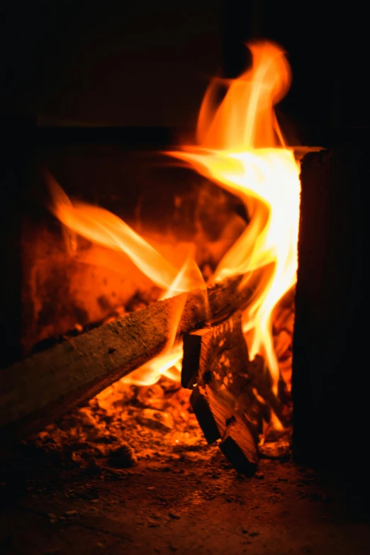 a close up of a fire in a fireplace, by Jessie Algie, fan favorite, documentary photo, flirting, a wooden