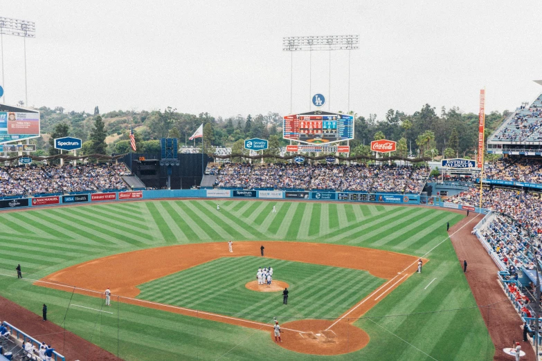 a baseball stadium filled with lots of people, unsplash contest winner, color field, los angelos, 🚿🗝📝, gaming, in a scenic background