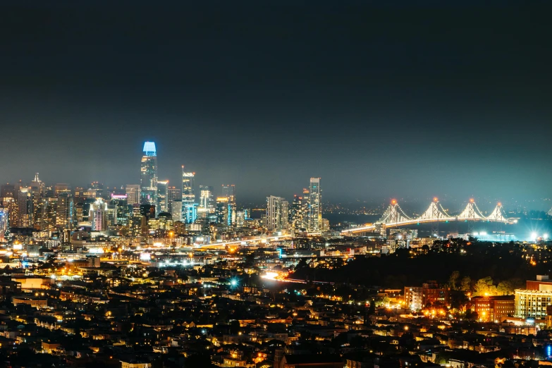 a view of a city at night from the top of a hill, bay area, night time photograph, ultrawide cinematic, hd wallpaper