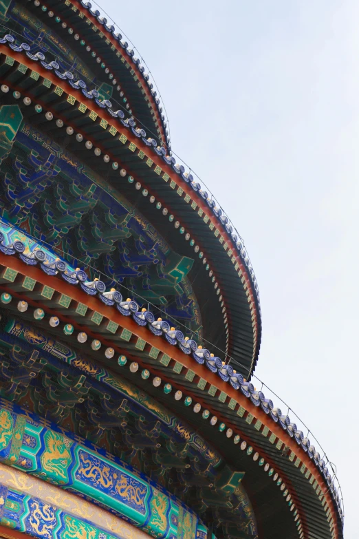 a tall building with a clock on top of it, inspired by Zhang Zeduan, cloisonnism, temple of heaven, multicoloured, close - up profile, colour photograph