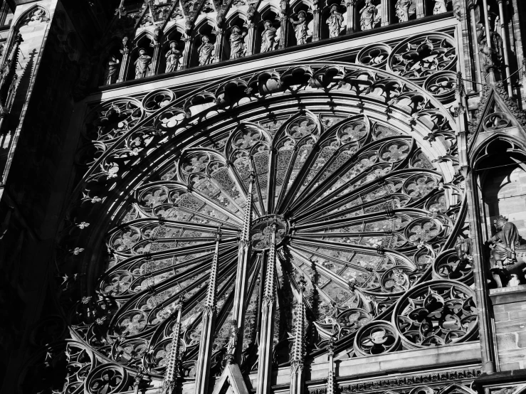 a black and white photo of the front of a cathedral, pexels contest winner, gothic art, gold and steel intricate, stained glass art, high contrast pinterest plastic, 🧒 📸 🎨